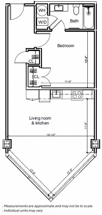 Floor plan for 1 bed, 1 bath, 759 sqft